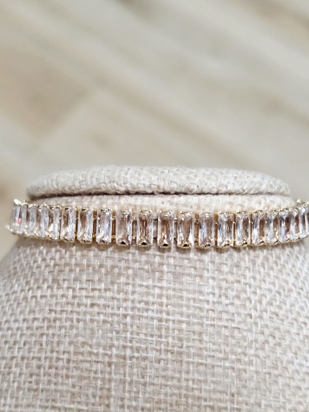 Elegant Gold Crystal Baguette Tennis Bracelet - Clear/Gold
